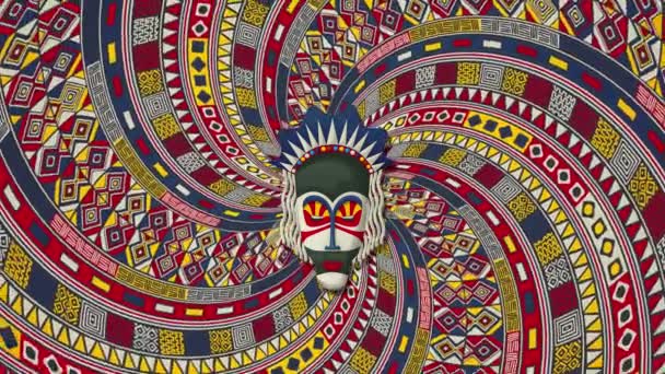 Stammesmaske Über Einem Rotierenden Spiralhintergrund Schleifenanimation — Stockvideo
