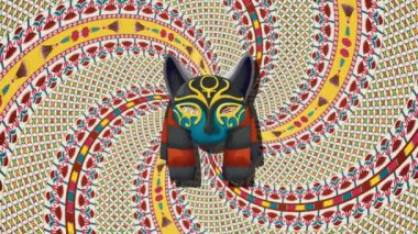 Figure of Bastet, Egyptian goddess of fertility, pregnancy and childbirth over a traditional rotating background