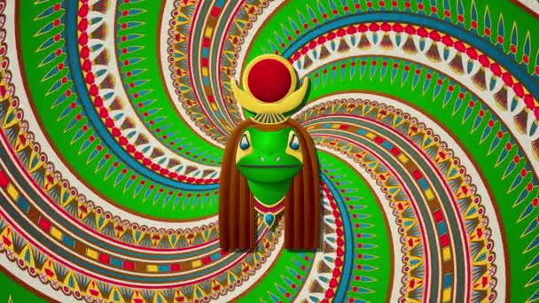 Figur Kek Egyptisk Groda Gud Över Roterande Traditionell Bakgrund — Stockvideo