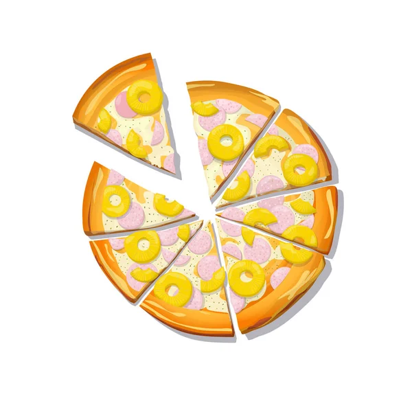 Нарезанная Пицца Гавайи Мультфильм Белом Фоне Векторная Иллюстрация — стоковый вектор