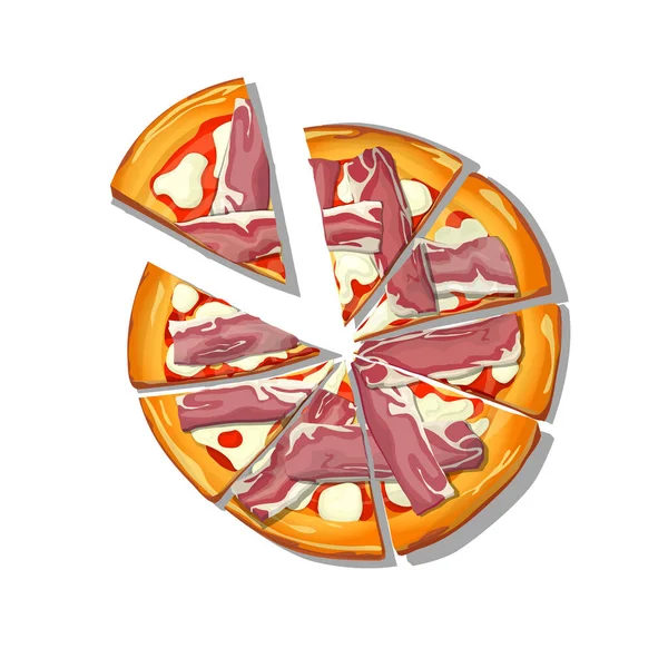 Sliced Pizza Tirolese Cartoon White Background Vector Illustration — Stock Vector