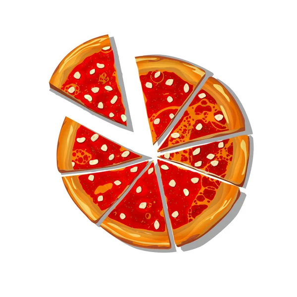 Beyaz Zemin Üzerinde Dilimlenmiş Pizza Marinara Çizgi Filmi Vektör Illüstrasyonu — Stok Vektör