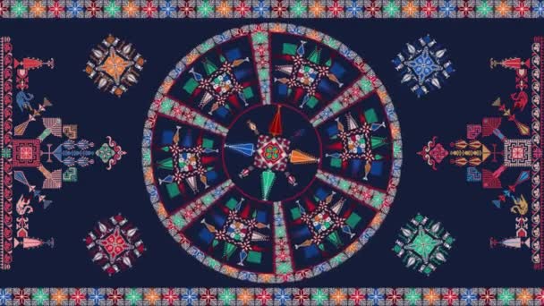 Tradicional Palestino Inspirado Tatreez Bordado Composición Animada Fondo Colores — Vídeos de Stock