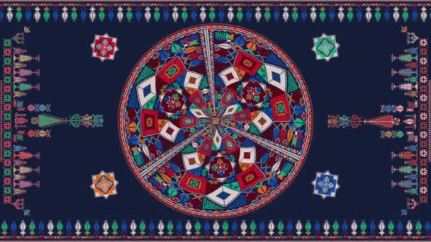 Tradicional Palestino Inspirado Tatreez Bordado Composición Animada Fondo Colores — Vídeos de Stock