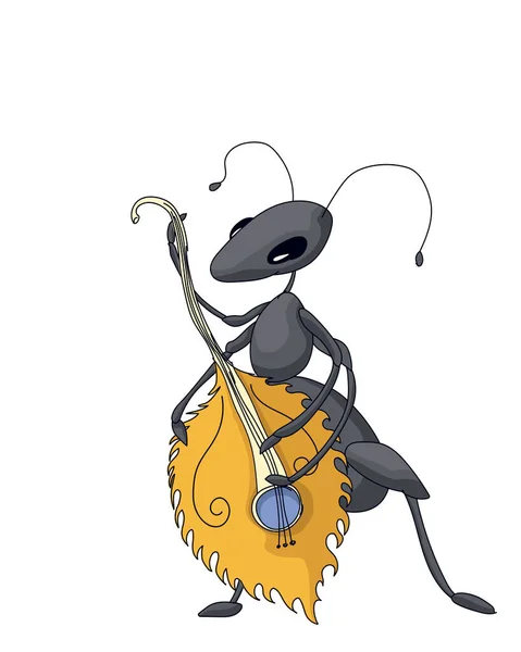 Bonito Formiga Tocando Baixo Desenho Animado Vetorial Sobre Branco — Vetor de Stock