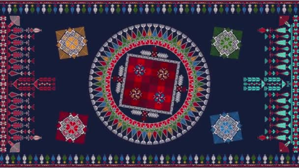 传统的巴勒斯坦人启发的鞑靼人刺绣动画背景色彩 — 图库视频影像