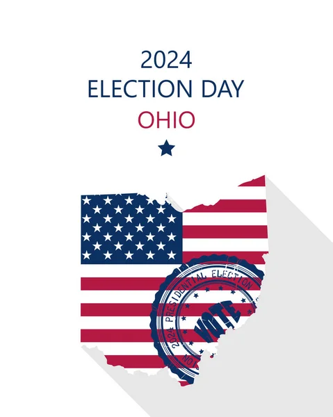 Stock vector 2024 United States of America Presidential Election Ohio vector template.  USA flag, vote stamp and Ohio silhouette