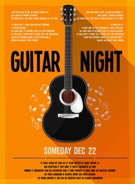 Klasik gitar partisi, konser, konser, gösteri. Vektör şablonu.