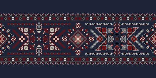 Horizontal Pattern Border Traditional Palestinian Tatreez Embroidery Symbols Vector Illustration — Stock Vector