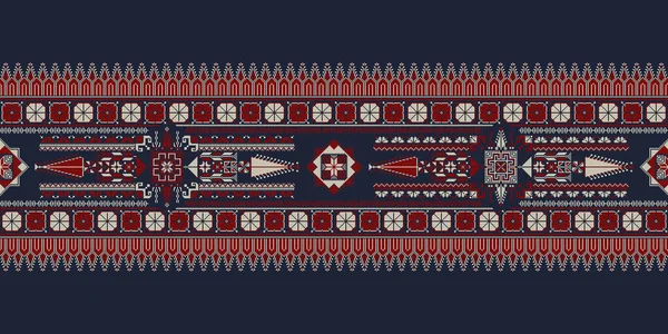 Modèle Horizontal Bordure Avec Des Symboles Broderie Tatreez Palestiniens Traditionnels — Image vectorielle