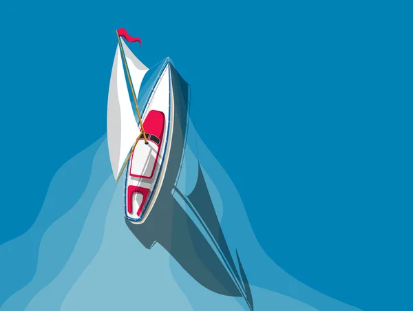 Segling Yacht Öppet Hav Ovanifrån Vektor Illustration Med Kopia Utrymme — Stock vektor