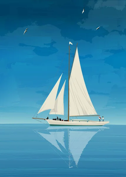 Ιστιοπλοϊκό Σκάφος Στην Ανοιχτή Θάλασσα Διανυσματική Απεικόνιση — Διανυσματικό Αρχείο