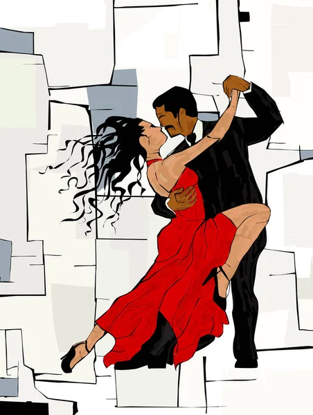 Tango Casal Dança Arte Abstrata Modelo Vetorial — Vetor de Stock