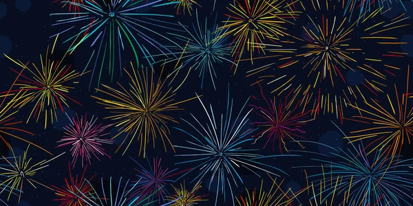 Decorative Seamless Pattern Colored Fireworks Celebration Party Event Vector Template — Stock Vector