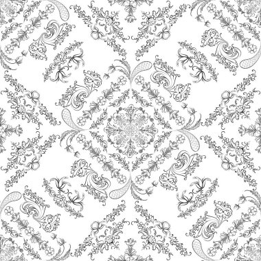 Beyaz arka planda, vektör tekstil şablonunda el çizimi, kusursuz çiçek deseni.