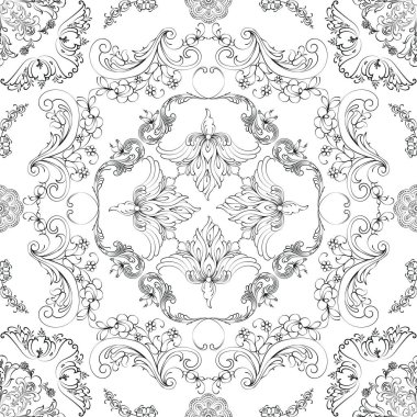 Beyaz arka planda, vektör tekstil şablonunda el çizimi, kusursuz çiçek deseni.