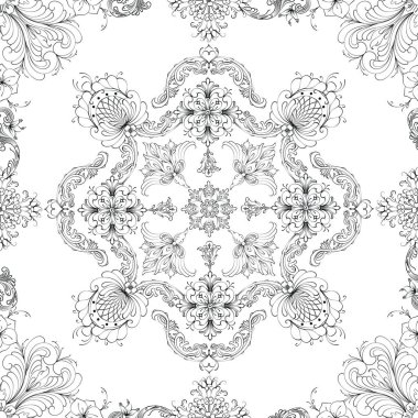 Beyaz arka planda, vektör tekstil şablonunda el çizimi, kusursuz çiçek deseni.