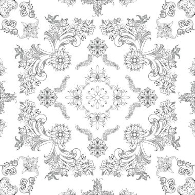Beyaz arka planda, vektör tekstil şablonunda el çizimi, kusursuz çiçek deseni.