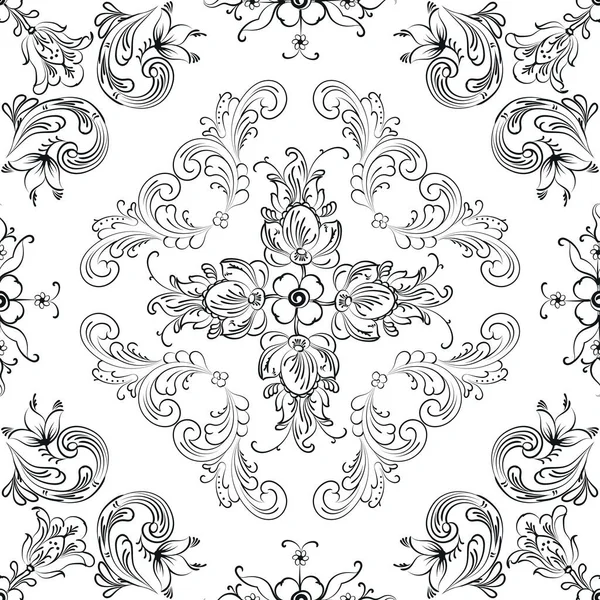 Hand Drawn Seamless Floral Pattern White Background Vector Textile Template — Stock Vector