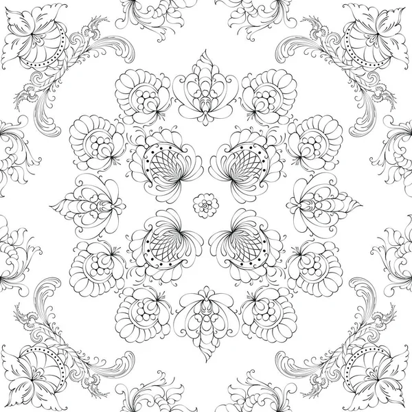 Handgezeichnetes Nahtloses Blumenmuster Auf Weißem Hintergrund Vektor Textilvorlage — Stockvektor