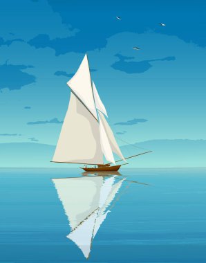 Açık denizdeki eski yelkenli gemi, vektör çizimi