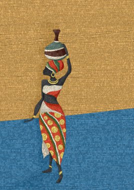 Su taşıyan Afrikalı kadın, uzay vektör sanatı grafik mozaik şablonu kopyala