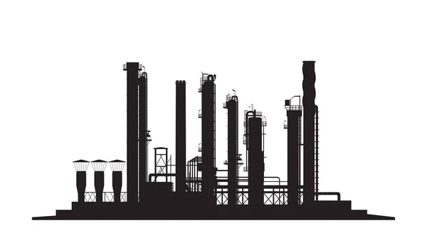 Szablon Przemysłowy Rafinerii Ropy Naftowej Sylwetka Wektora Białym Tle — Wektor stockowy