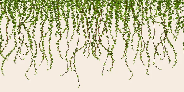 Green Foliage Wall Vector Illustration Climbing Plant Leaves Seamless Horizontal — Stock Vector