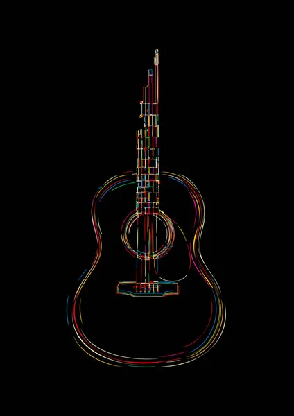 Guitare Classique Couleurs Modèle Abstrait Vectoriel Sur Fond Noir — Image vectorielle