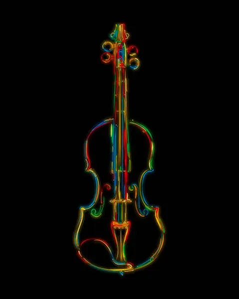 Disegnato Mano Schizzo Violino Stilizzato Nei Colori Sfondo Nero — Vettoriale Stock