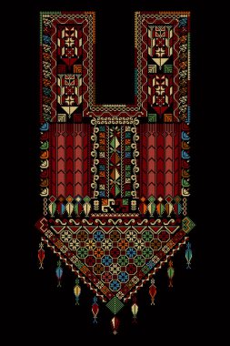 Nakış taşıyıcı Tatreez şablonu, Filistin moda boyun süsü