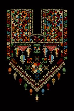 Nakış taşıyıcı Tatreez şablonu, Filistin moda boyun süsü