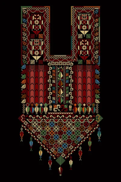Borduren Vector Tatreez Template Palestijnse Mode Hals Ornament — Stockvector