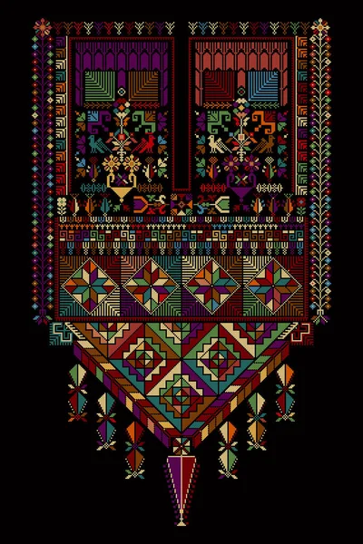 Stickerei Vektor Tatreez Vorlage Palästinensische Mode Hals Ornament — Stockvektor
