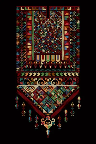 刺绣矢量Tatreez模板 巴勒斯坦时尚颈饰品 — 图库矢量图片