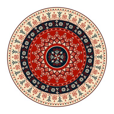 Geleneksel Polonya nakışı yuvarlak sembol, vektör şablonu. Beyaz arkaplan üzerinde izole nesneler