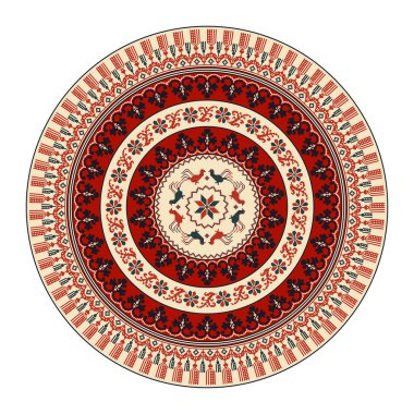 Geleneksel Polonya nakışı yuvarlak sembol, vektör şablonu. Beyaz arkaplan üzerinde izole nesneler