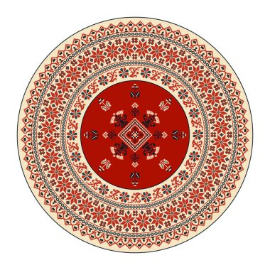 Geleneksel Polonya nakışı yuvarlak sembol, vektör şablonu. Beyaz arkaplan üzerinde izole nesneler