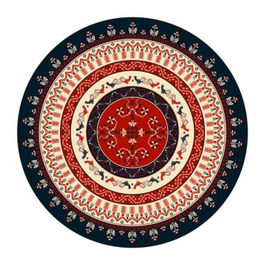 Geleneksel Polonya nakışı yuvarlak sembol, vektör şablonu. Beyaz arkaplan üzerinde izole nesneler