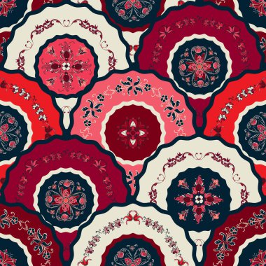 Vektör çiçek desenli sanat tasarımı, kumaş baskısı için kusursuz desen