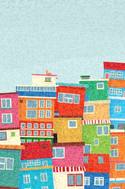 Kenar mahallelerin renkli evleri. Grafik sanat vektörü mozaiği