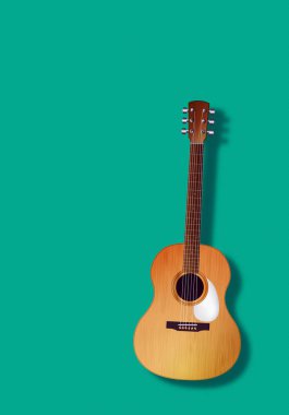 Yeşil arkaplan üzerinde klasik gitar, desenli kopya alanı efekti