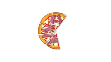 Pizza Tirolese döngü animasyonu yiyecek siparişi uygulaması için uygun ortadan kaybolan ve görünen dilimlerle. Beyaz arkaplan üzerinde izole edilmiş 4K video hareketi grafiği.