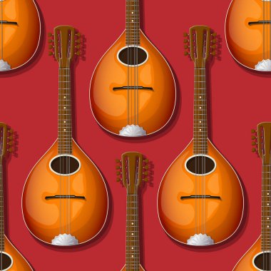 Mandolin enstrümanlı kusursuz vektör desenli tasarım. Vektör şablonu.