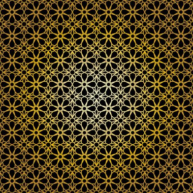 Geometrik altın dantelli, dikişsiz desen. Arapça karo kafes vektör arkaplanı.