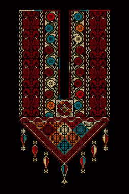 Nakış taşıyıcı Tatreez şablonu, Filistin moda boyun süsü