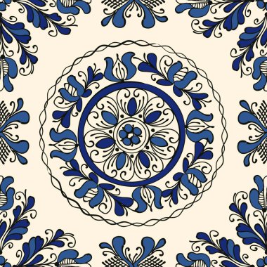 Korond, Transilvanya geleneksel seramik, seramik, seramik ve çömlekçilikten esinlenilmiş dekoratif arkaplan çizimi. Düzenlenebilir dikişsiz vektör deseni.