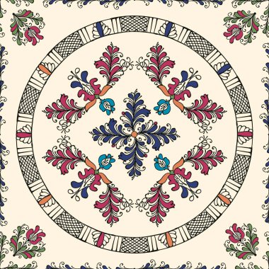 Korond, Transilvanya geleneksel seramik, seramik, seramik ve çömlekçilikten esinlenilmiş dekoratif arkaplan çizimi. Düzenlenebilir dikişsiz vektör deseni.