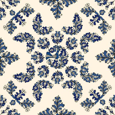 Korond, Transilvanya geleneksel seramik, seramik, seramik ve çömlekçilikten esinlenilmiş dekoratif arkaplan çizimi. Düzenlenebilir dikişsiz vektör deseni.