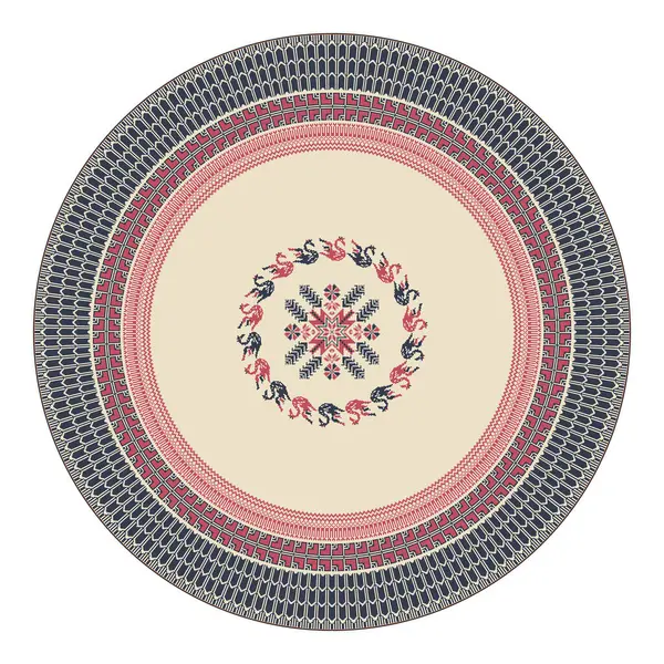 Geleneksel Filistin nakış sembolleriyle dekoratif yuvarlak tasarım ögesi, beyaz arkaplan üzerinde ölçeklenebilir vektör çizimi